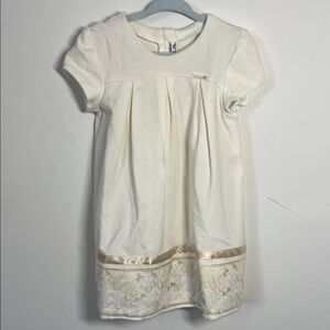 Mayoral Cream Short Sleeve Dress with Gold Accents